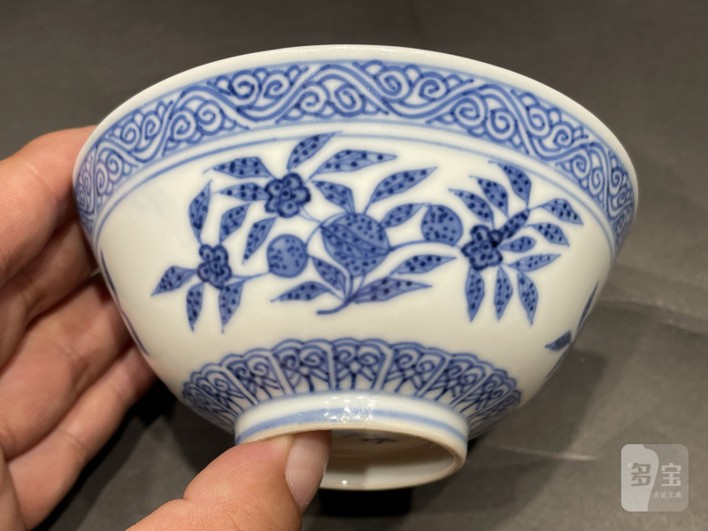 清光绪 青花三多纹碗 - 图3